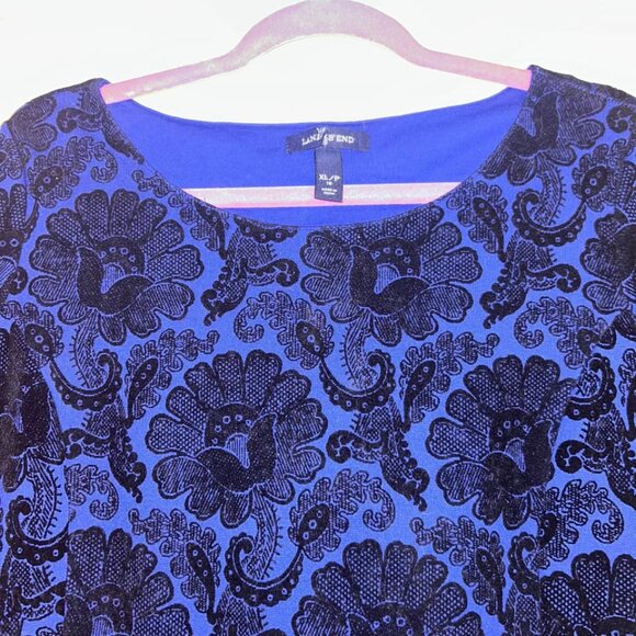 Lands' End cobalt blue with black velvet flocking fit and flare a line dress XLP - Picture 3 of 7
